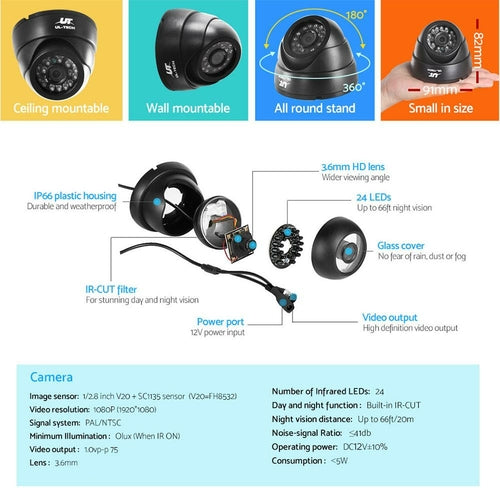 UL-TECH 1080P Security Camera System 4CH DVR with 4 CCTV Dome Cameras